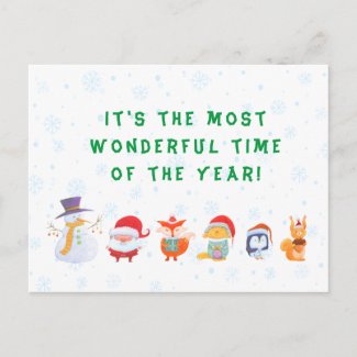 Christmas postcard of Santa and his animal friends