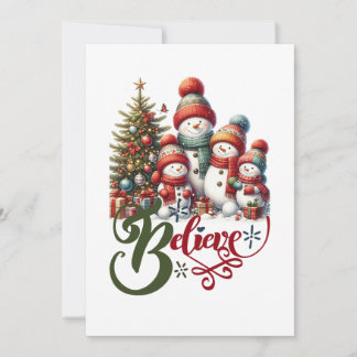 Christmas postcard with cute snowman family