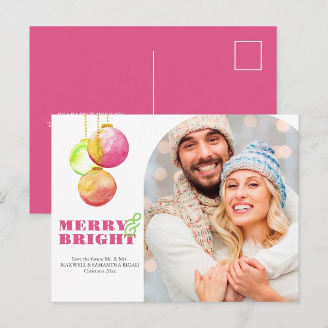 Christmas Postcards Modern Merry & Bright Photo  (Front/Back)