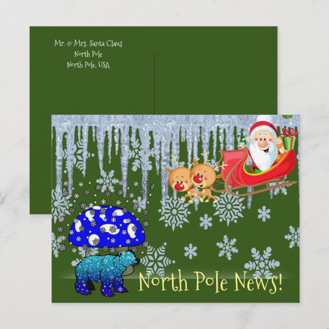 Christmas Postcards North Pole Polar Bear Santa  (Front/Back)