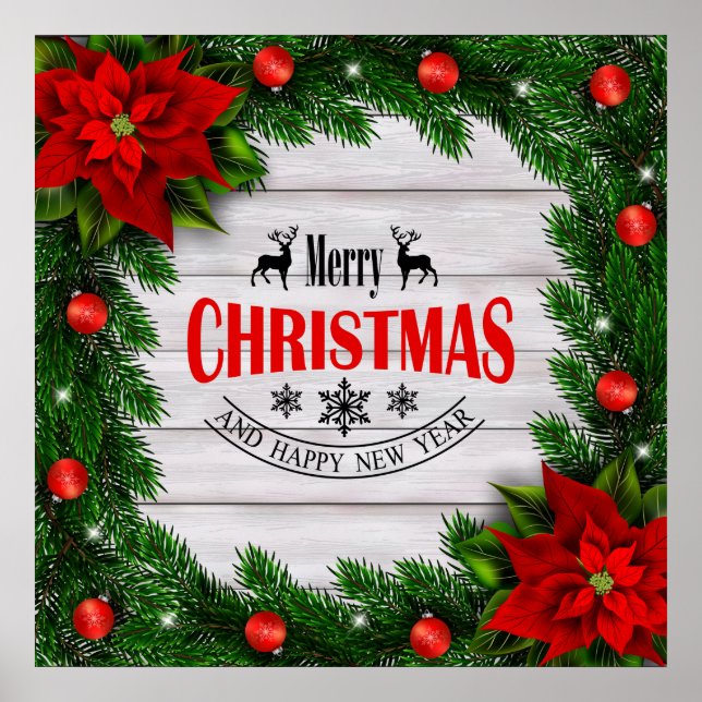 Christmas poster with branches and decoration (Front)