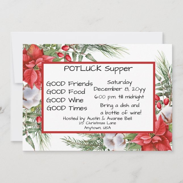 Christmas POT LUCK Supper Invitation (Front)