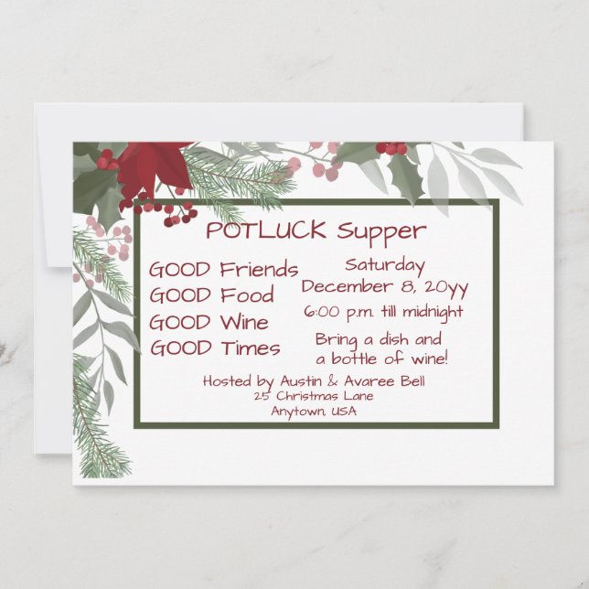Christmas POT LUCK Supper Invitation (Front)