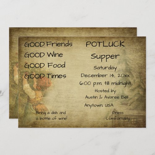 Christmas Pot Luck Supper Party Invitation