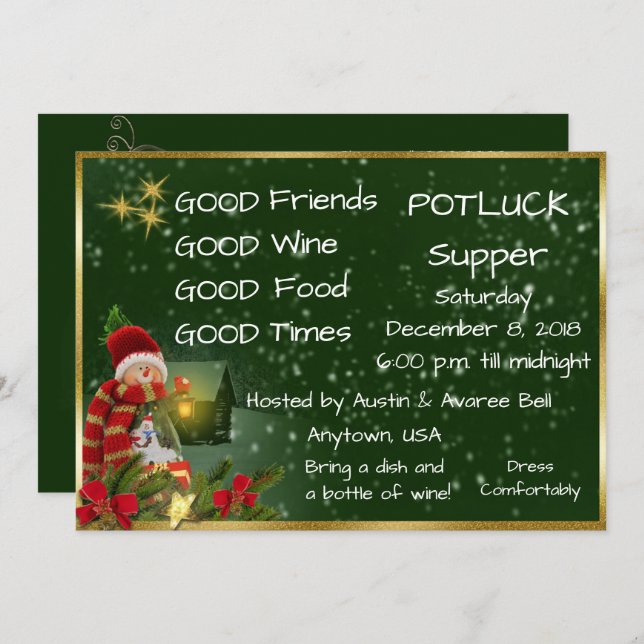 Christmas Pot Luck Supper Party Invitation (Front/Back)