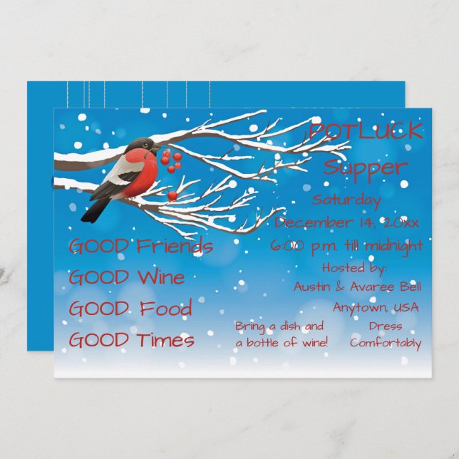 Christmas Pot Luck Supper Party Invitation (Front/Back)