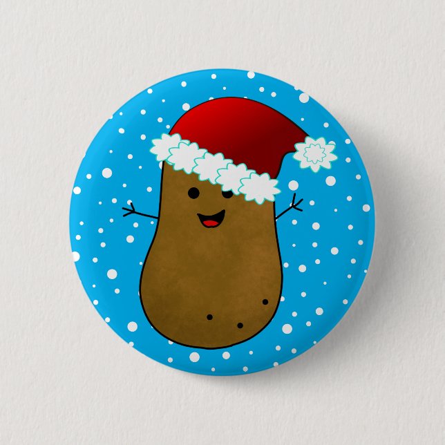 Christmas Potato In A Santa Hat Button (Front)