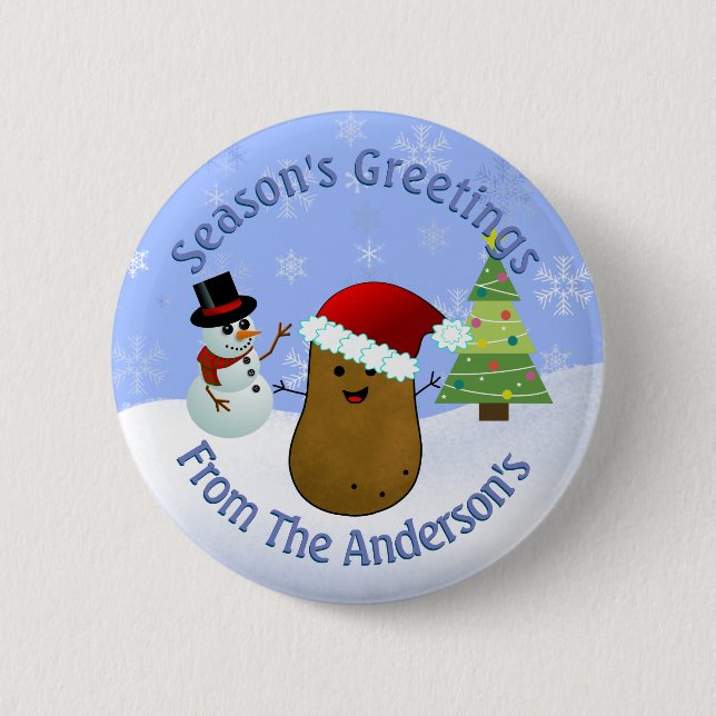 Christmas Potato Season's Greeting Personalized Pinback Button (Front)