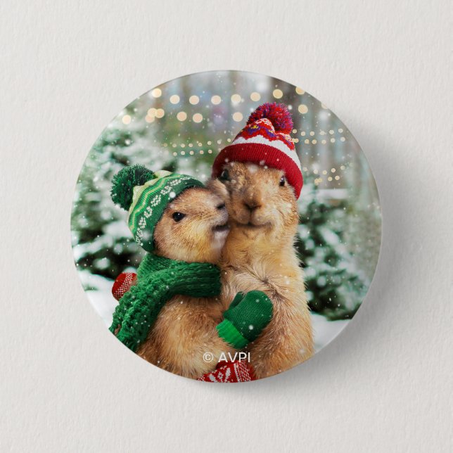 Christmas Prairie Dogs Button (Front)