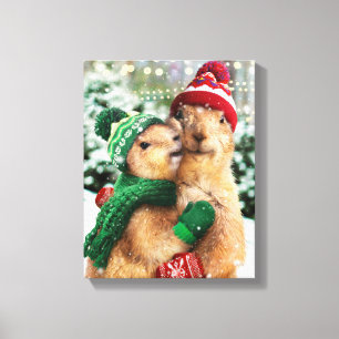 Christmas Prairie Dogs Canvas Print