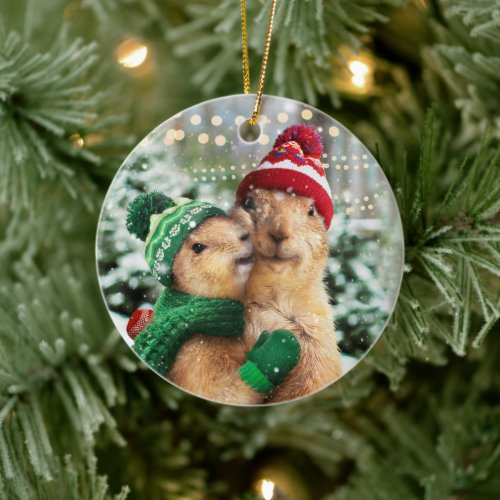 Christmas Prairie Dogs Ceramic Ornament