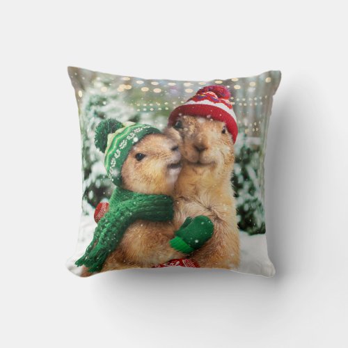 Christmas Prairie Dogs Throw Pillow
