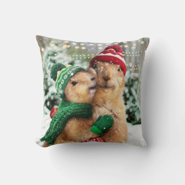 Christmas Prairie Dogs Throw Pillow (Front)