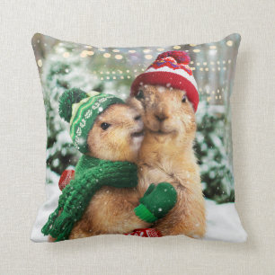 Christmas Prairie Dogs Throw Pillow