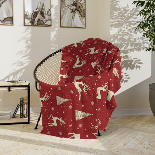 Christmas Prancing Gold Deer Luxury Holiday Fleece Blanket
