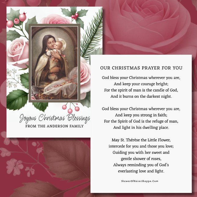 Christmas Prayer Card with St. Thérèse and Pink Ch (Creator Uploaded)