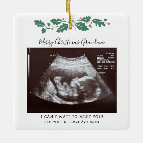 Christmas Pregnancy Announcement Baby Scan Grandma Ceramic Ornament