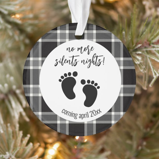 Christmas Pregnancy Announcement Black Plaid Ornament (Tree)