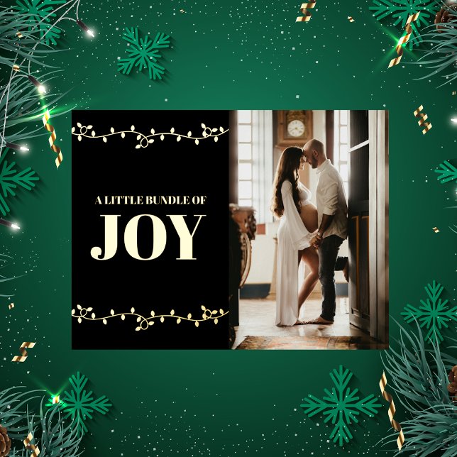 Christmas Pregnancy Announcement Card Gold Photo (Creator Uploaded)