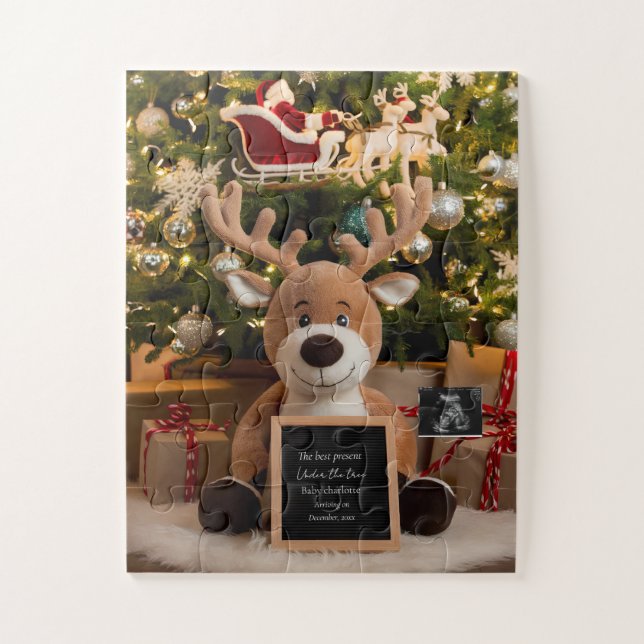 Christmas Pregnancy Announcement cute reindeer  Jigsaw Puzzle (Vertical)