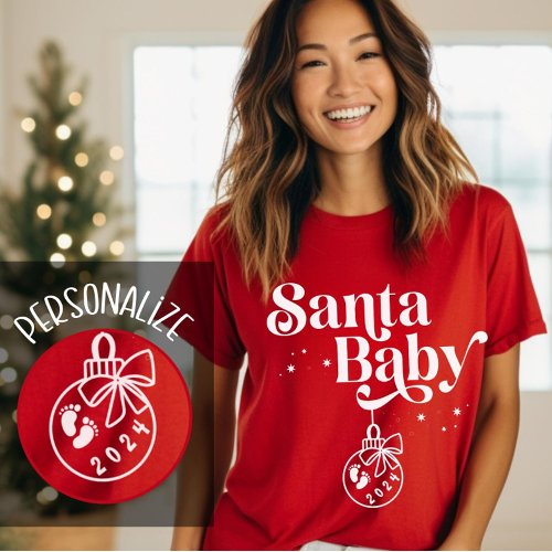 Christmas Pregnancy Announcement Santa Baby T_Shirt