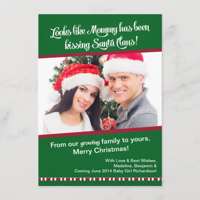 Christmas Pregnancy Photo Announcement Card- Mommy (Front)