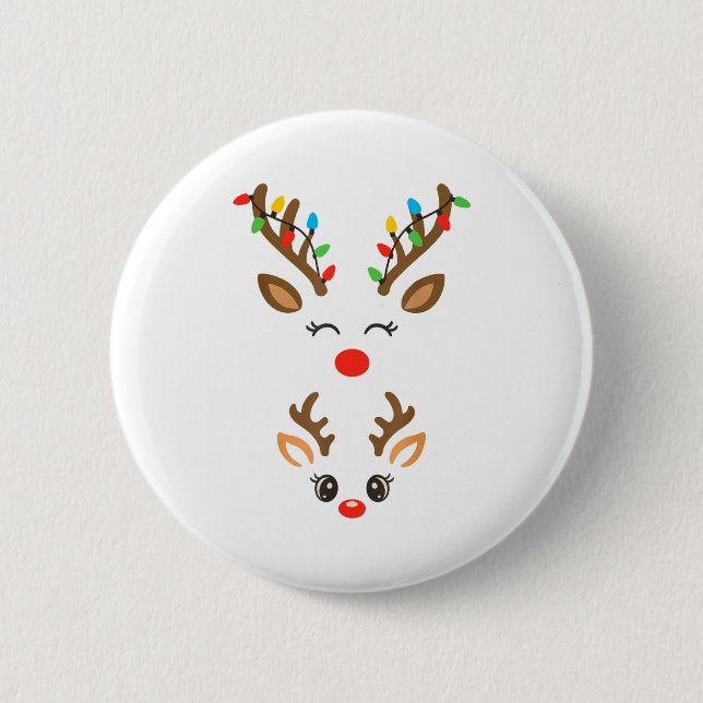 Christmas Pregnancy Reindeer Xmas Lights New Mom T Button (Front)