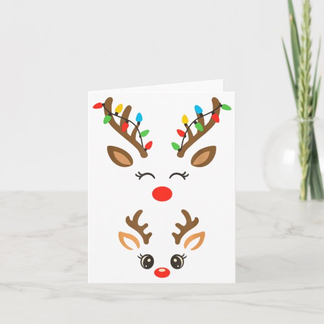 Christmas Pregnancy Reindeer Xmas Lights New Mom T Card (Front)