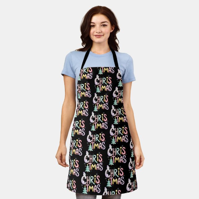 Christmas Preppy Tree Snowman Glitter Coquette Apron (Worn)