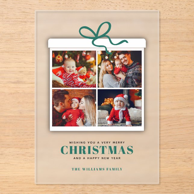 Christmas Present 4 Photo Collage  Acrylic Invitations (Front)