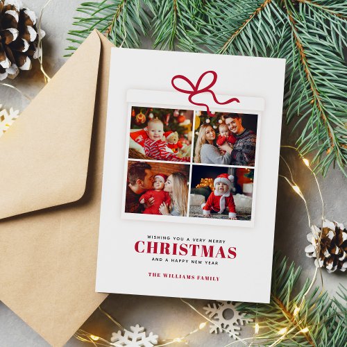 Christmas Present 4 Photo Collage Holiday Card