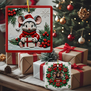 Christmas Present and Mouse Customizable Ceramic Ornament