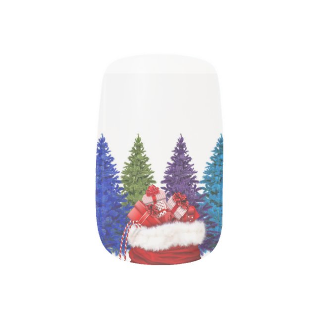 Christmas present bag and trees minx nail art (Left Thumb)