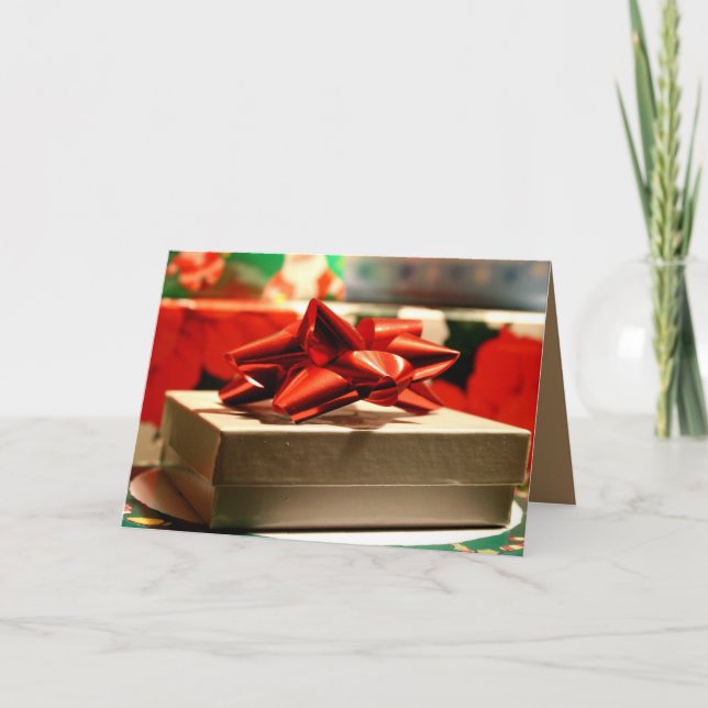 CHRISTMAS PRESENT BOX WITH RED RIBBON BOW CARD (Front)