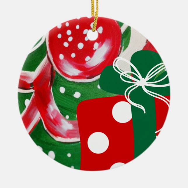 Christmas Present Ceramic Ornament (Front)