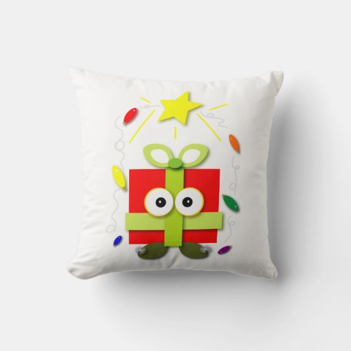 Christmas Present Lights Cartoon Throw Pillow