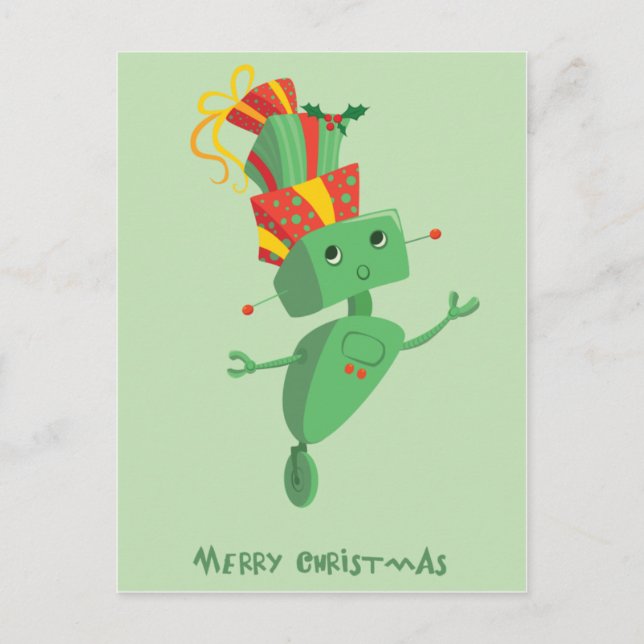 Christmas Present Robot Holiday Postcard (Front)
