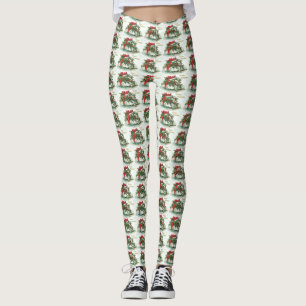 Christmas Present with Red Bow and Holly Leggings