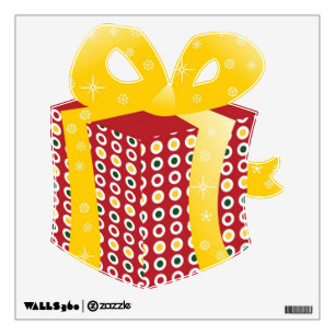 Christmas present with yellow bow wall decal