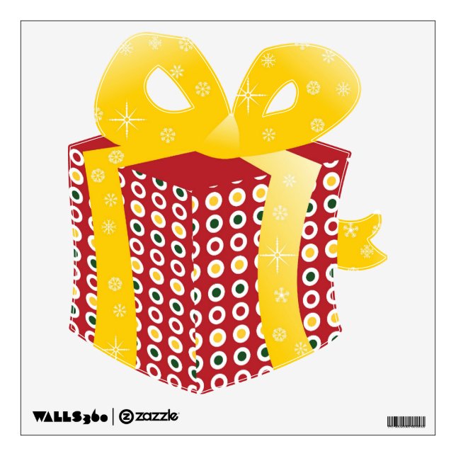 Christmas present with yellow bow wall decal (Front)