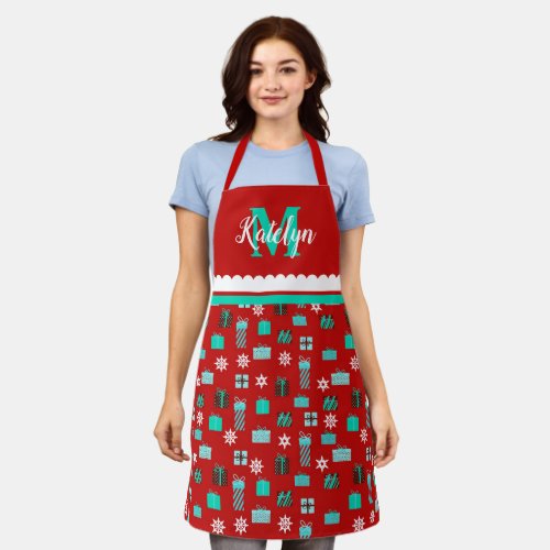 Christmas Presents Allover Holiday Red  Green Apron