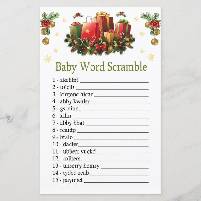 Christmas presents Baby word scramble game (Front)