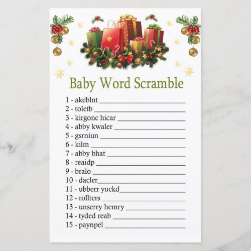 Christmas presents Baby word scramble game