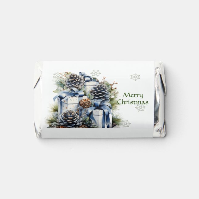 Christmas Presents Blue Ribbon Pinecones Hershey's Miniatures (Front)