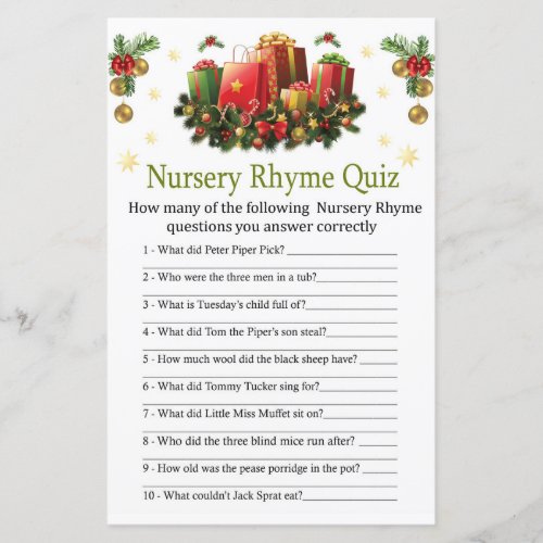 Christmas presents Nursery Rhyme Quiz baby shower