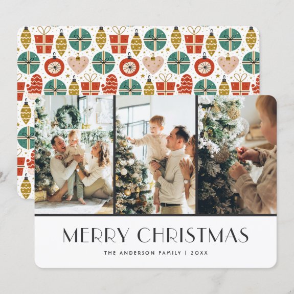 Christmas Presents Ornaments Gloves Snow Photo Holiday Card