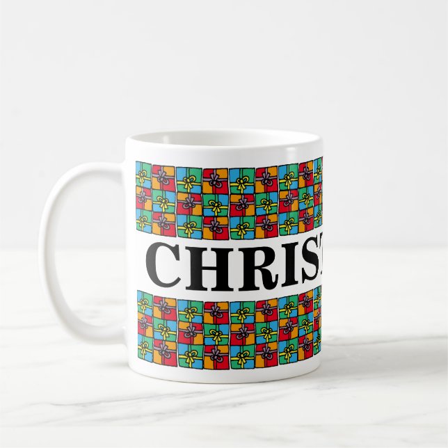 Christmas Presents Personalized Name Holiday Coffee Mug (Left)
