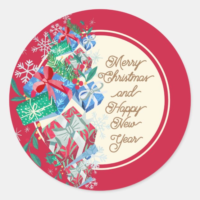 Christmas presents red classic round sticker (Front)