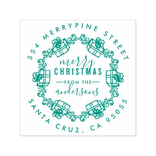 Christmas Presents Sketch Wreath Return Address Self_inking Stamp