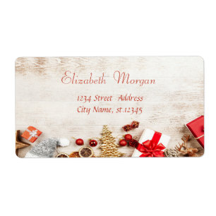 Christmas Presents, Tree , Wood Texture Label